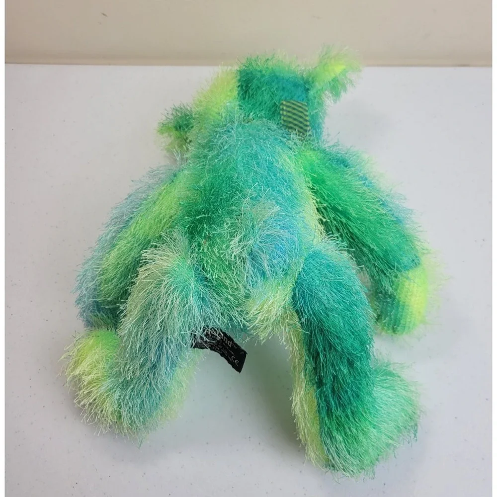 Russ Bearie Roland Plush Teddy Bear Green Blue Striped Bow Soft Toy Collectible